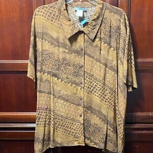 C.M. Shapes Vintage Brown and copper Patterned plus size 3X Button-Up Shirt